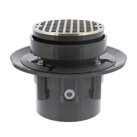 Jones Stephens 4in LevelBest Complete Heavy Duty Drain System, 3-1/2in Plastic Spud, 5in Nickel Bronze Strainer D49646